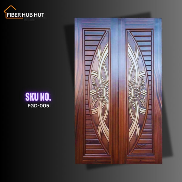 Fiber Hub Hut Ornamental Double Fiberglass Door with Intricate Floral Design - FGD-005