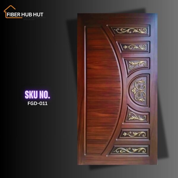 Fiberhubhut Ornamental Fiberglass Door with Elegant Wood Finish - FGD-011