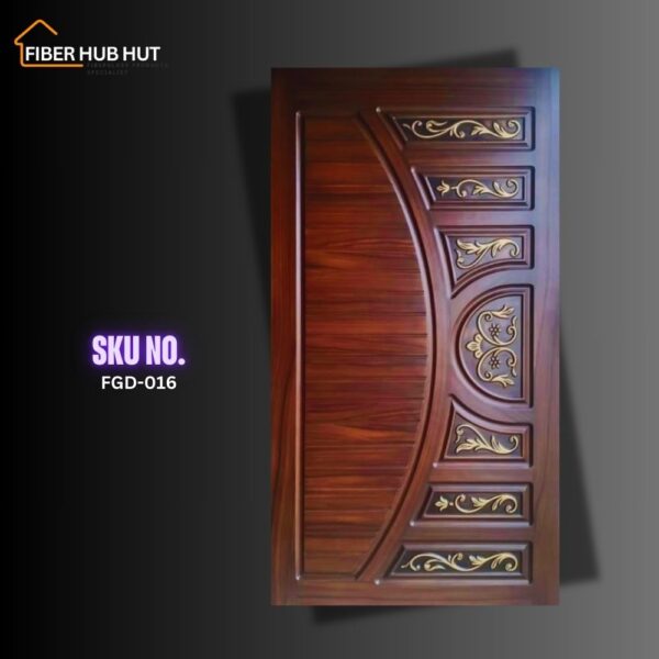 Fiberhubhut Rich Wood Finish with Ornate Detailing Elegant Fiberglass Door - FGD-016